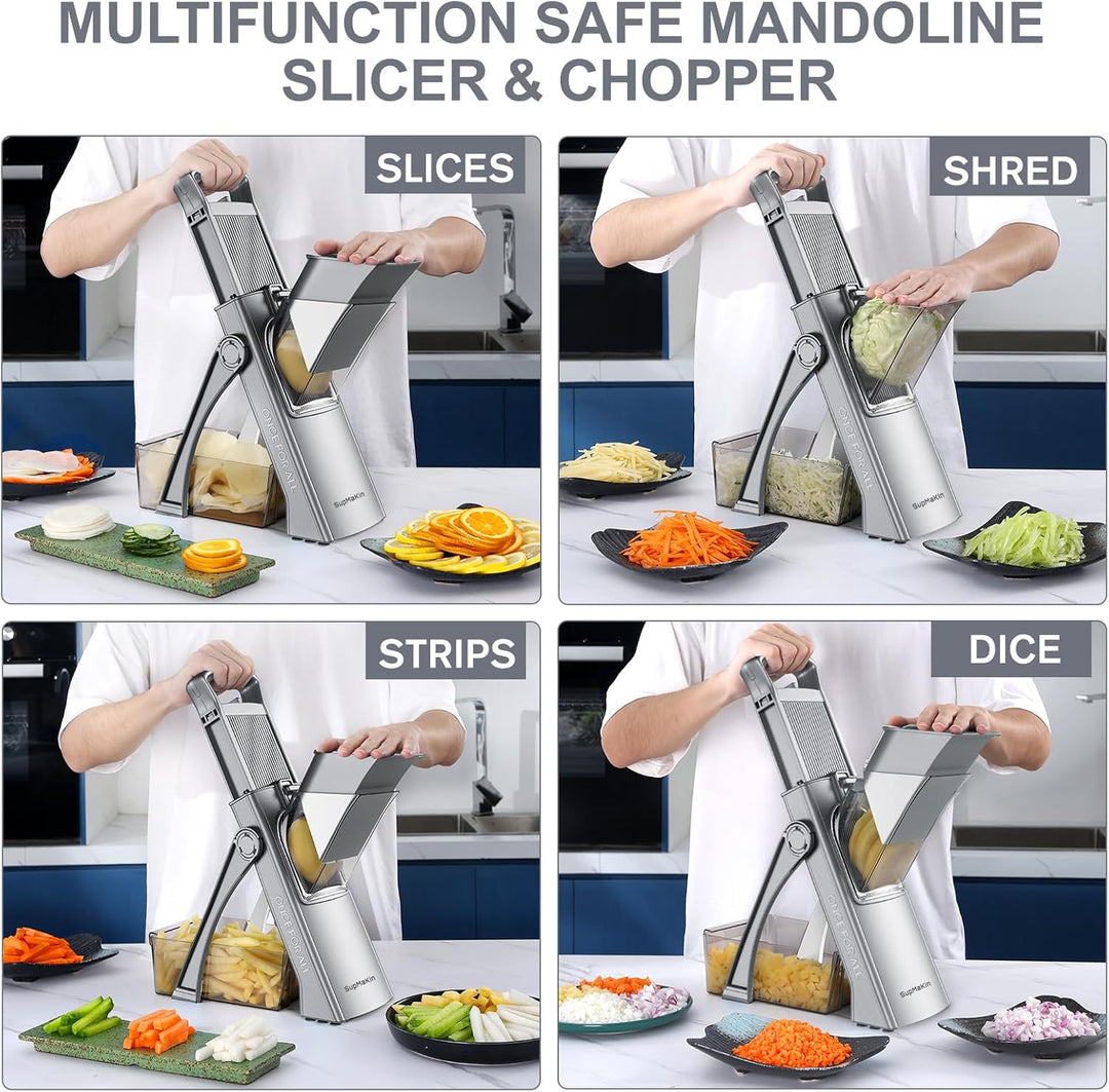 SupMakin Gemüseschneider, Once for All Verstellbar Gemüsehobel Genius Mandoline Vegetable Slicer Kar