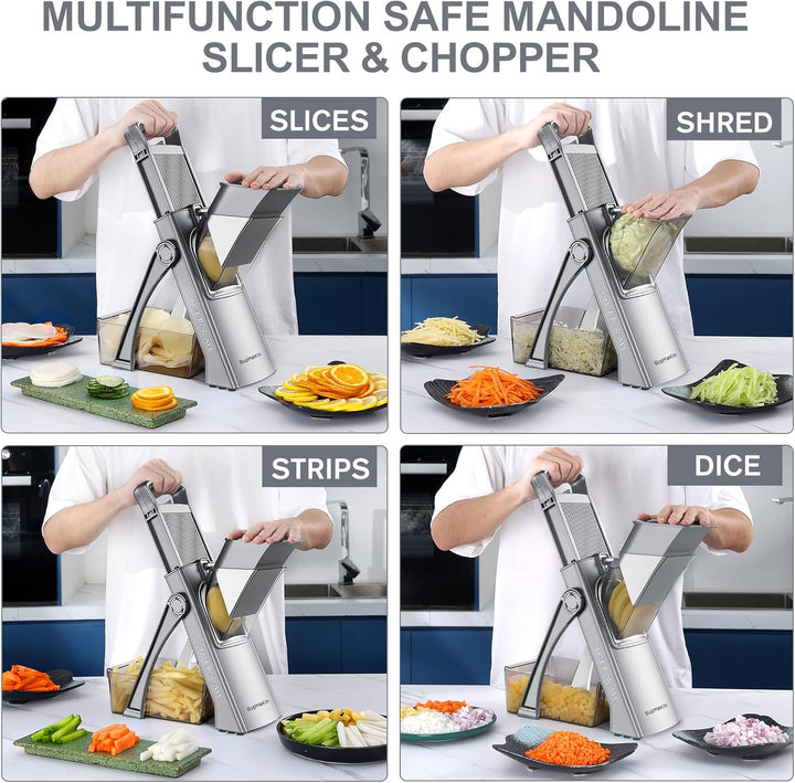 SupMakin Gemüseschneider, Once for All Verstellbar Gemüsehobel Genius Mandoline Vegetable Slicer Kar