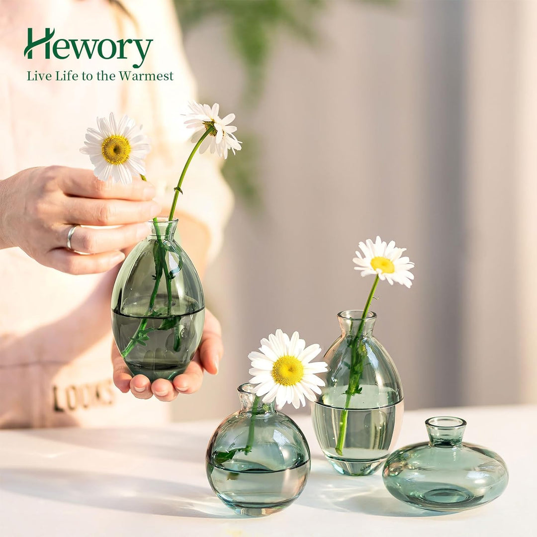 Kleine Vasen Für Tischdeko Aus Hewory, 6 Stück Vase Glas Mini Vasen Set Modern Glasvase Grün Kleine