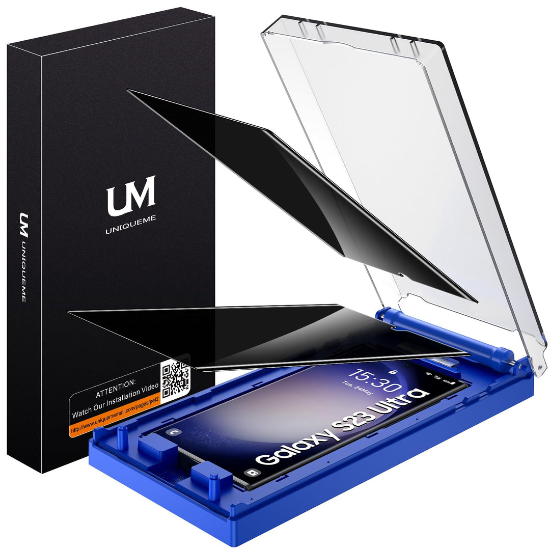 UniqueMe Premium Blickschutz für Samsung Galaxy S23 Ultra Schutzfolie Sichtschutz, Automatische Stau