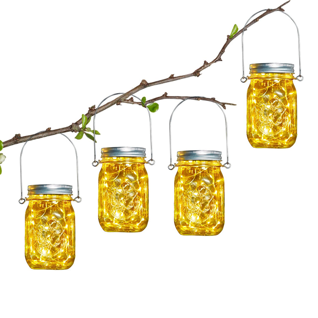 Solarlampe für aussen Garten - 4 Pack 30 LEDs Lichterkette im Einmachglas mit Griff IP65 Wasserdicht