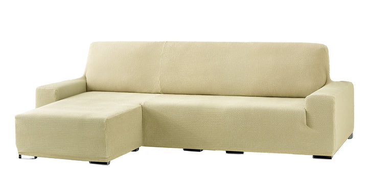 Eysa Cora bielastisch Sofa überwurf Chaise Longue kurzer arm Links, frontalsicht, Farbe 01-beige, Po