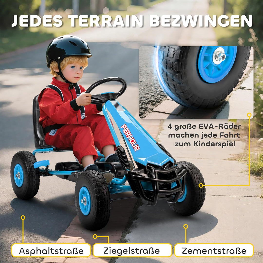 AIYAPLAY Gokart, Tretauto mit Handbremse, verstellbarem Sitz, Vor- und Rückwärtsgang, Pedalantrieb,