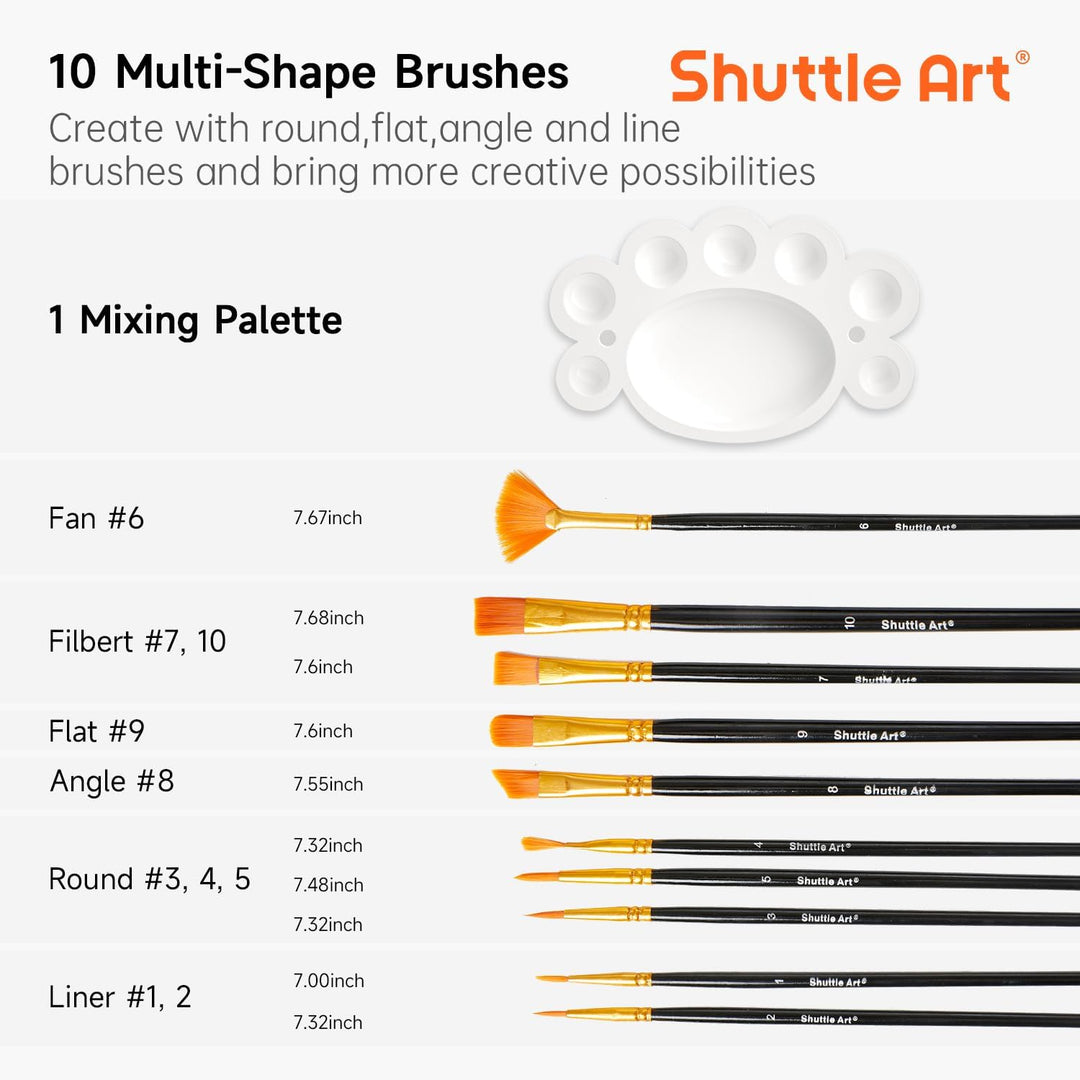 Shuttle Art Metallic Acrylfarben Set, 30 bunte Acrylfarben Metallic in Flaschen (60 ml), 10 Pinsel,