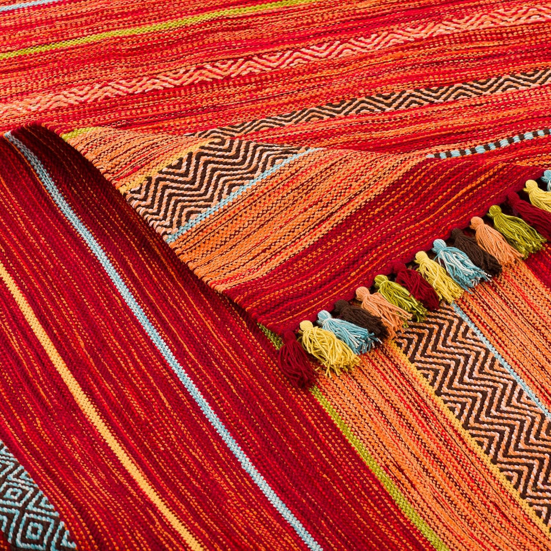 Natur Teppich Bauwolle Kelim Kalleen Rot in 6 Grössen, 140x200 cm