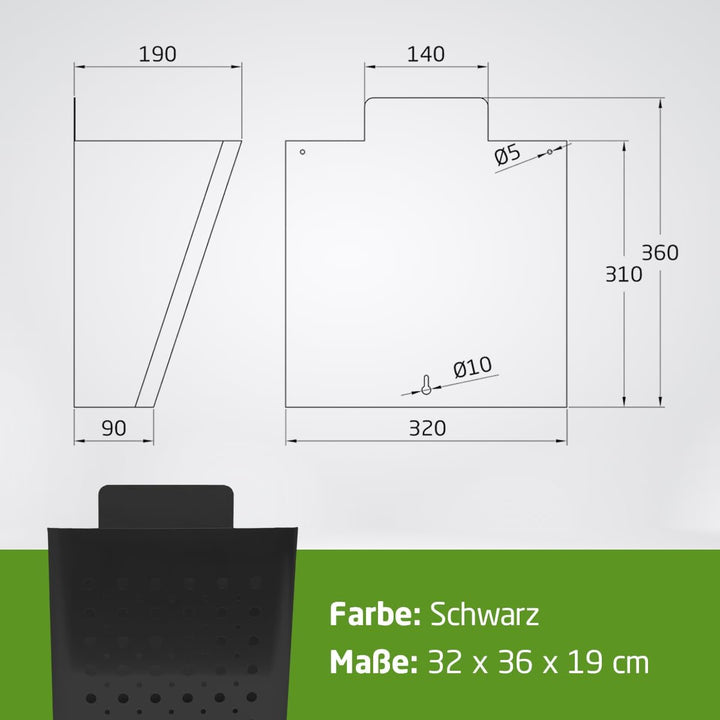 Amig - Werbekorb aus Stahl, Schwarz, mit Frontgitter, für Wand oder Aussenwand von Toreingängen oder