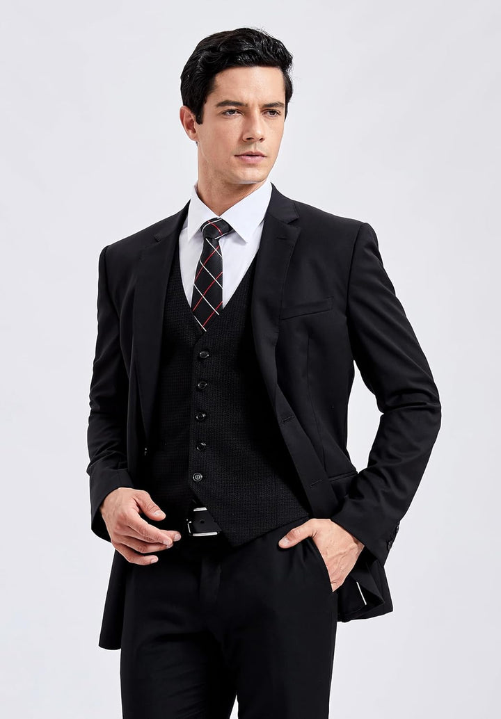 HISDERN Herren Anzugweste Formale Hochzeit Klassische Retro Baumwolle V-Ausschnitt Einfarbige Elegan