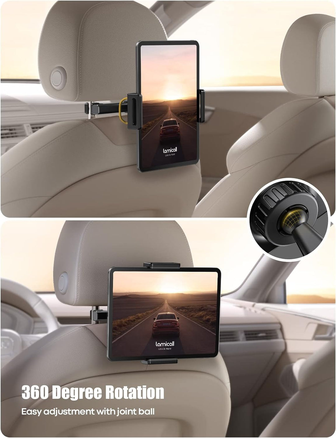 Lamicall Tablet Halterung Auto, Tablet Kopfstützenhalter - 2024 Universal KFZ Halter für iPad Pro 9.