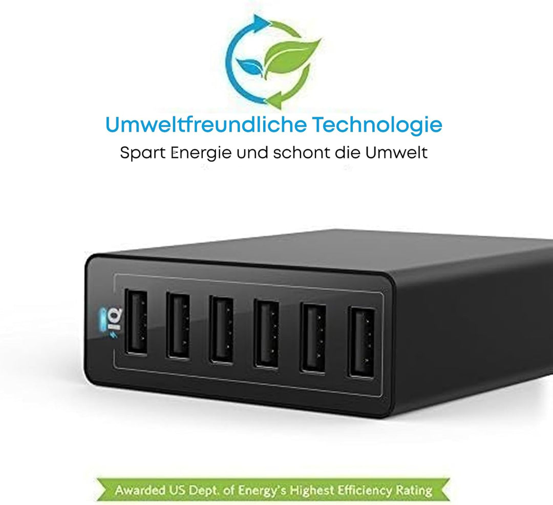Anker PowerPort 6 (60W 6-Port USB Ladegerät) Family-Sized Desktop Ladeadapter mit PowerIQ Technologi