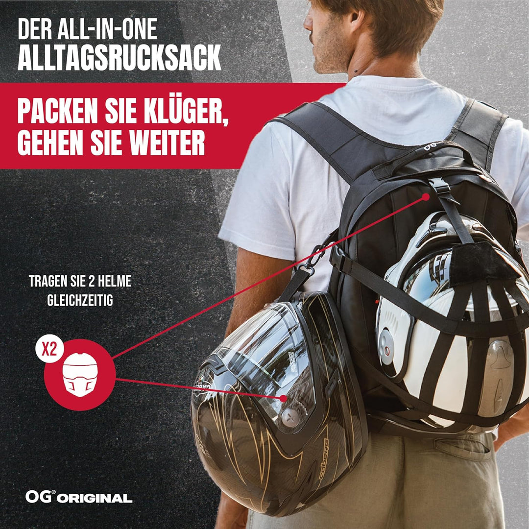 OG Original EZ-RiderPRO Motorrad Rucksack Schwarz Erweiterbar 28-35L, Motorradhelm-Tasche, Helm-Trag