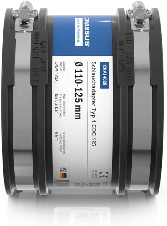 Crassus Schlauchadapter CDC 125 Typ 1, EPDM / V2A, 1 Stück, 110-125 mm, CRA14029, 110-125 mm