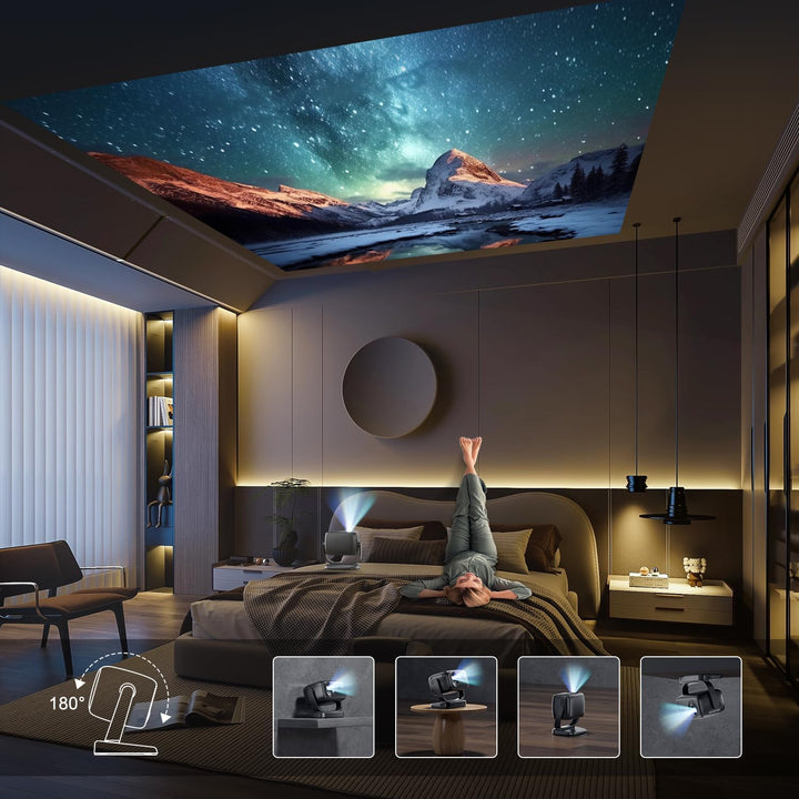 Beamer 4K,Elektrischer Fokus/Trapezkorrektur,26000 Lumen,Tragbarer Outdoor Beamer mit WiFi 6 und BT5