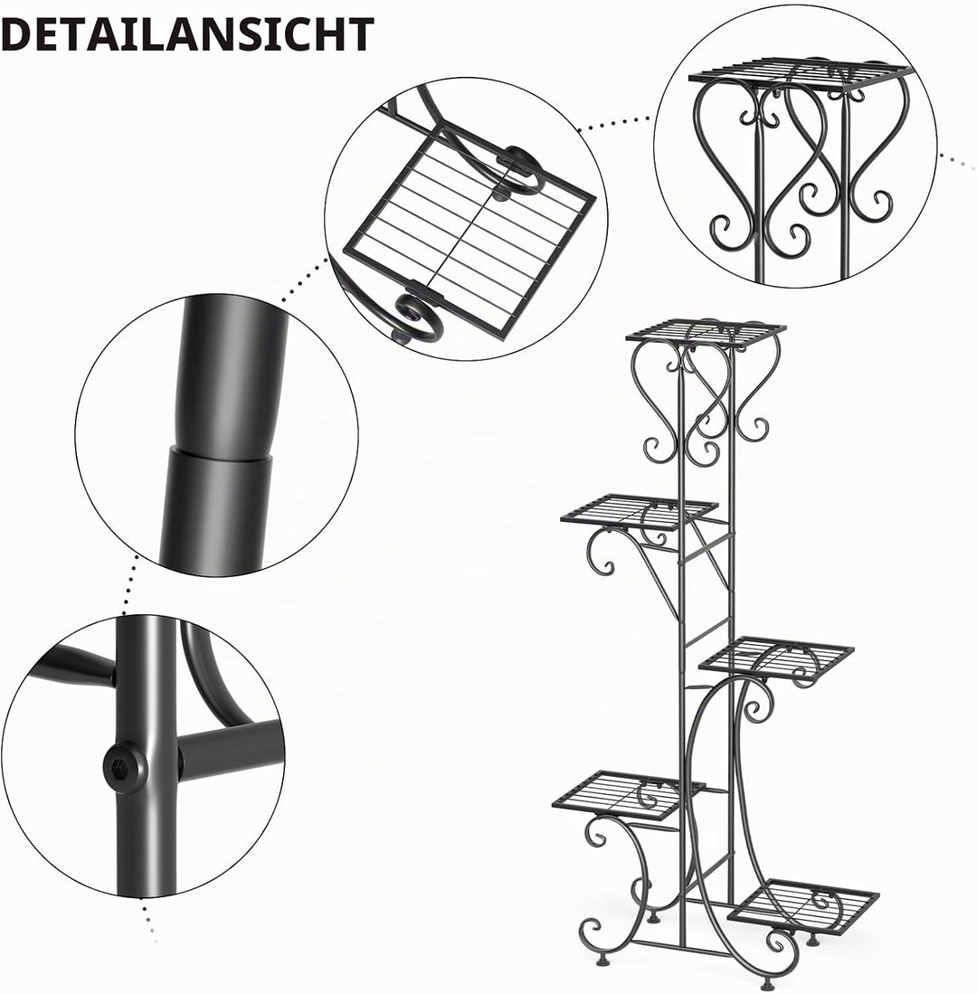 unho Blumentreppe Blumenregal mit 5 Ablagen aus Metall Blumenständer Blumenregal Pflanzentreppe 107