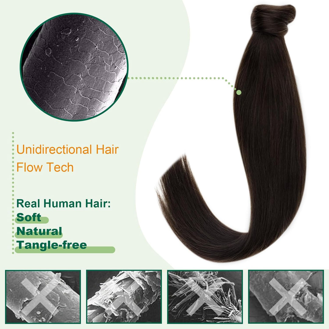 Easyouth Remy Ponytail Echthaar Wrap Around Ponytail Extensions Dunkelbraun Zopf Extension Echthaar