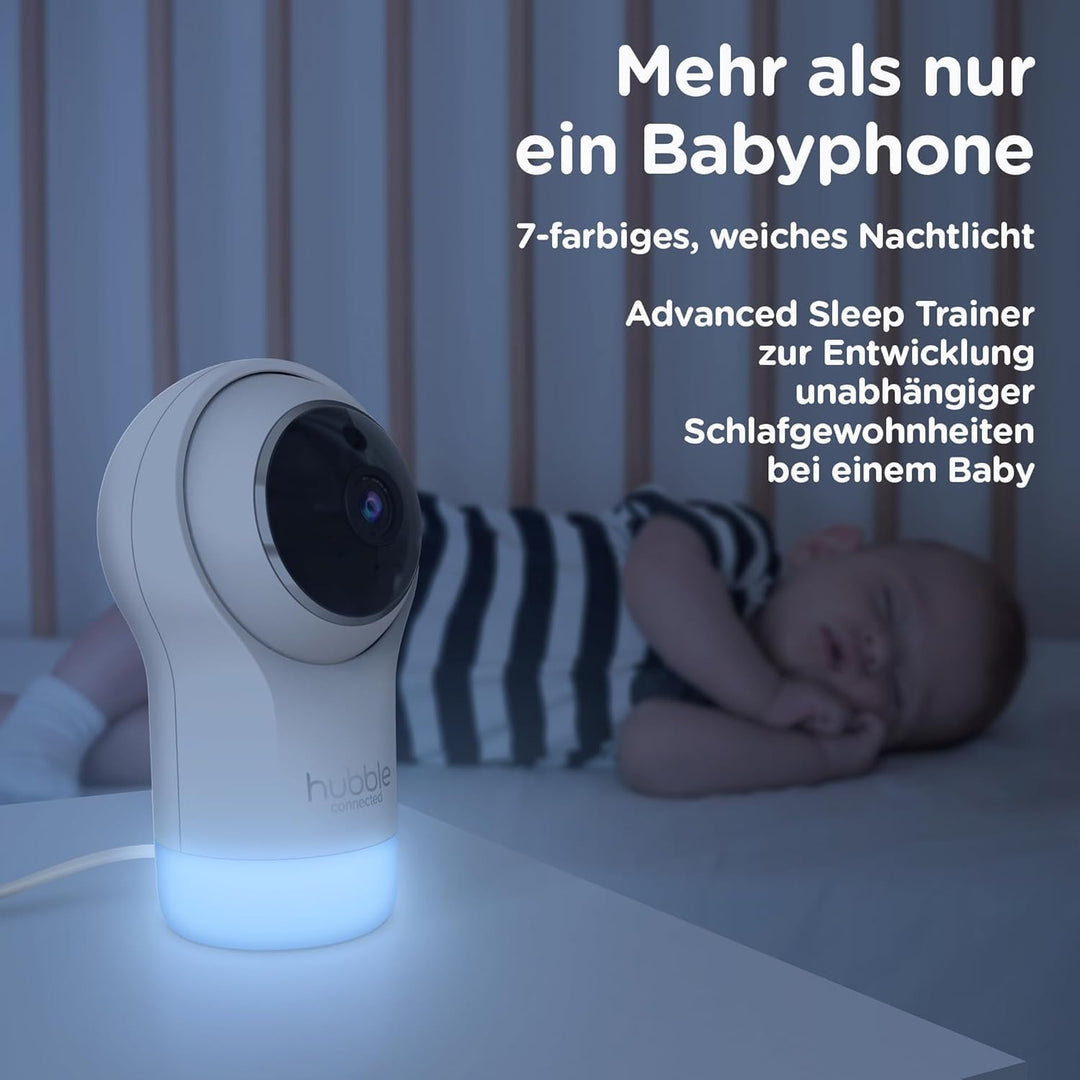 Hubble Connected Nursery Pal Glow, Babyphone mit Kamera, 7-Farben-Nachtlicht, Raumtemperatursensor,