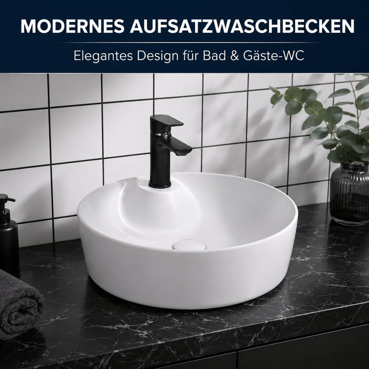 Art-of-Baan® Keramik-Aufsatzwaschbecken I Waschbecken mit Lotus-Effekt I Handwaschbecken in Weiss I