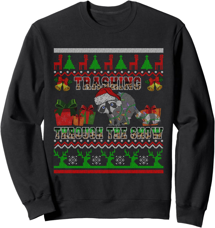 Trashing Through The Snow Xmas Santa Raccoon Animal Lover Sweatshirt