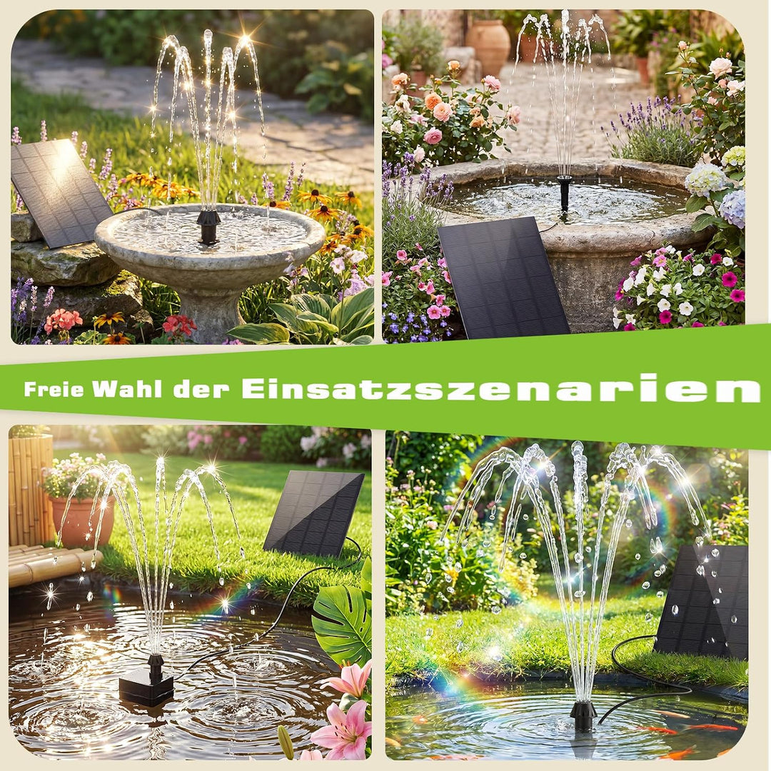 AISITIN Solarbrunnen für Draussen mit Verschiedene Sprüh Effekten und Kabel | 4W Solar Springbrunnen