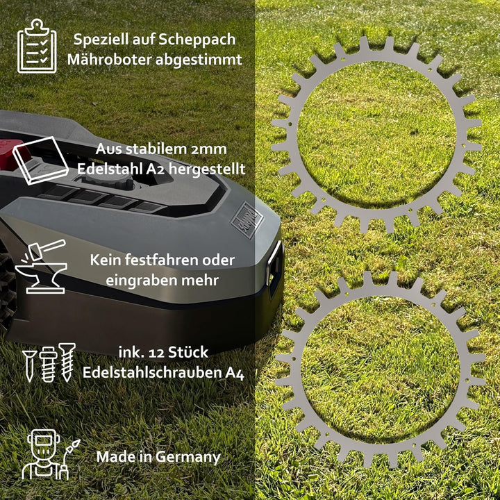 Spikes für Scheppach Mähroboter Robocut Serie – Edelstahl -Gesenkte Schraubenlöcher-Entgratet- 12x E