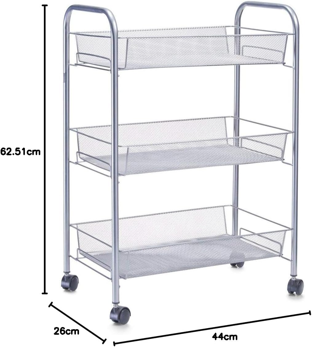 Zeller 17720 Etagen-Rollwagen Mesh 43.5 x 26 x 62.5 cm, grau, 1er Pack, Grau