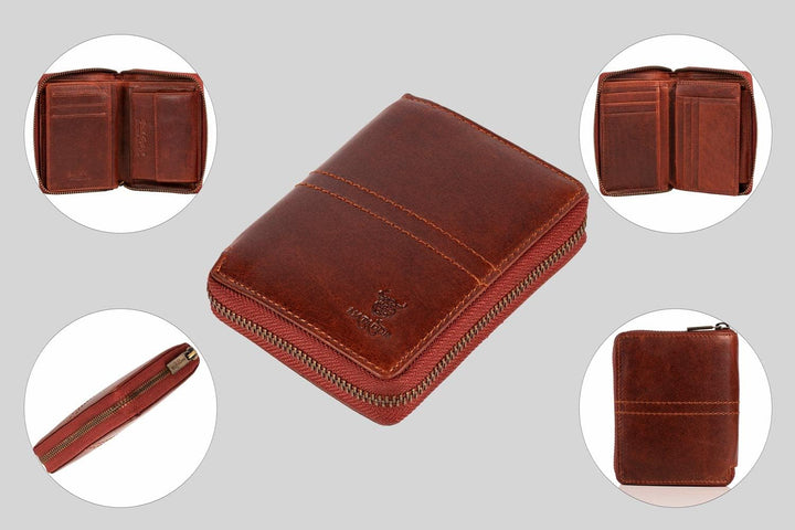MATADOR Leder Damen Herren Geldbörse Portemonnaie TüV geprüfter RFID & NFC Schutz Antik Vintage Brau