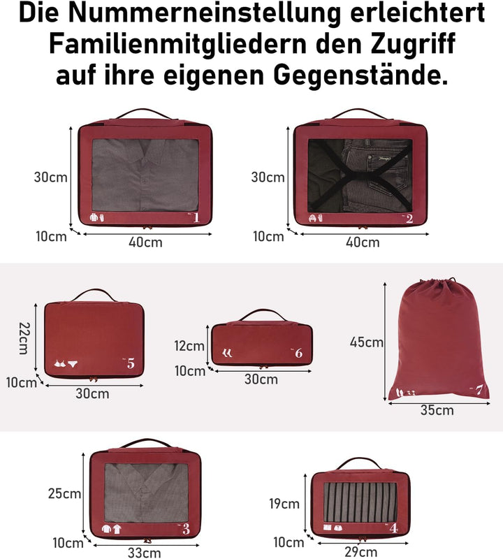 ECOHUB Packwürfel für Koffer, 7 Stück, Reise-Organizer, Verpackungstaschen, recyceltes PET, umweltfr