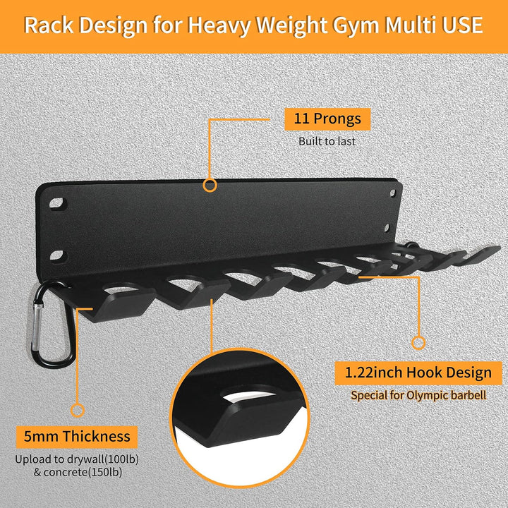 Gym Rack Organizer, Heavy Duty Langhantel-Aufbewahrung, 7 Platz Wandhalterung, Olympische Langhantel