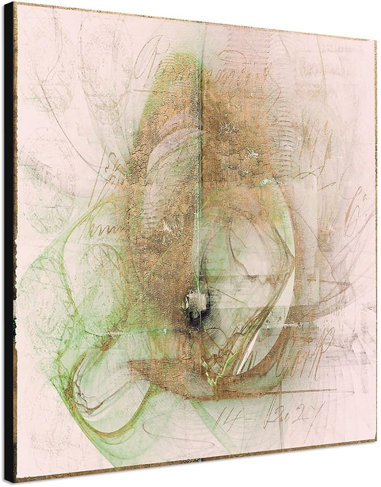 Paul Sinus Art Der Gedankensplitter - Abstrakt338_60x60cm Bild auf Leinwand zartrosa grün braun Abst