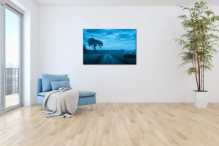 deyoli malerischer bewölkter Feldweg Format 80x60 Effekt: Monocrome Blau als Leinwandbild, Motiv fer