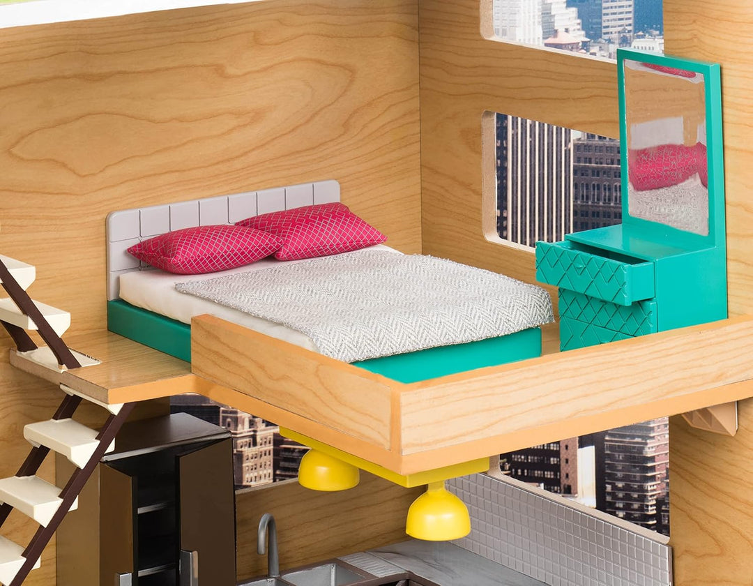 Lori - Gemütliches Schlafzimmerset - Schlafzimmermöbel für Mini-Puppen - Modernes Puppenhauszubehör