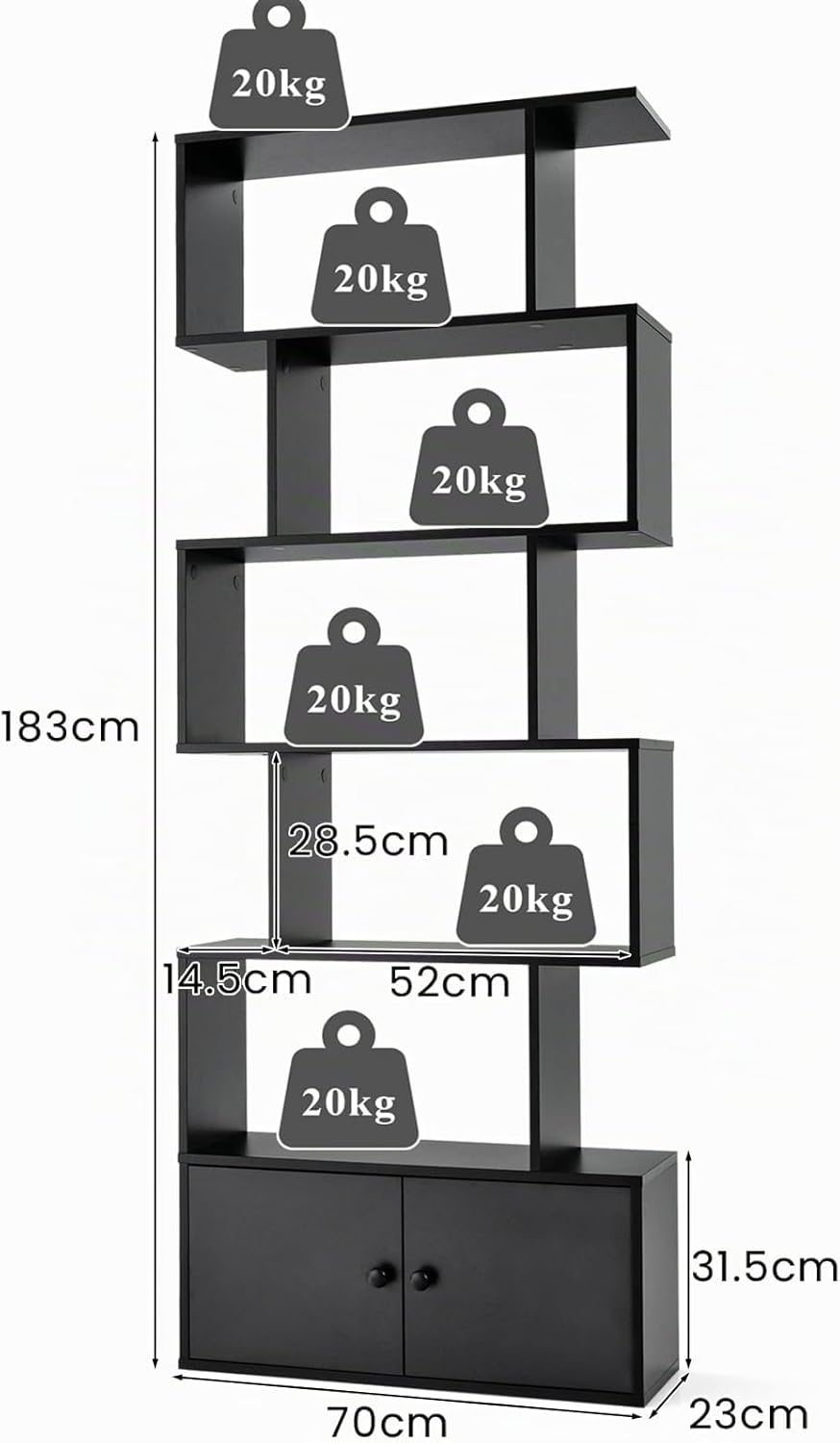 HOMASIS Bücherregal mit 5 Ebenen, Standregal mit Schrank & 2 Türen, Aufbewahrungsregal aus Holz, Wan