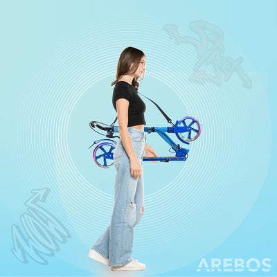 Arebos Cityroller Tretroller mit LED | höhenverstellbar | klappbar | inkl. Tragegurt | Hand- & Tritt