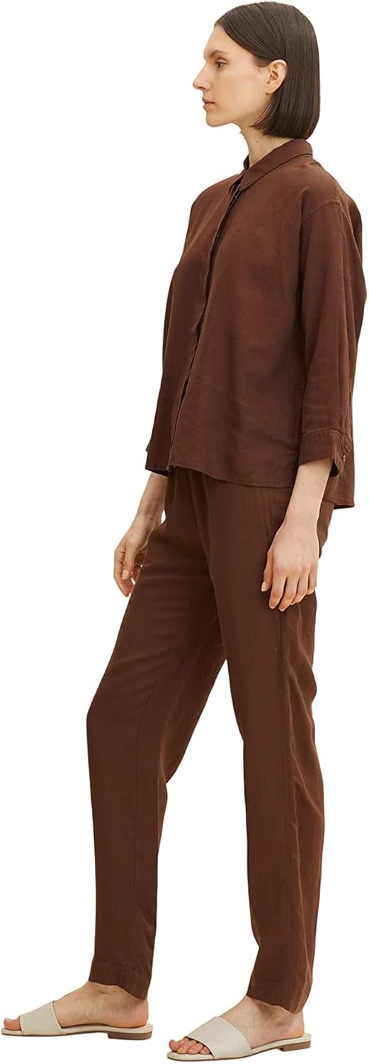 TOM TAILOR 1031289 Damen Linen Fabric Trousers 44W / 30L 29521 - Chocolate Brown, 44W / 30L 29521 -