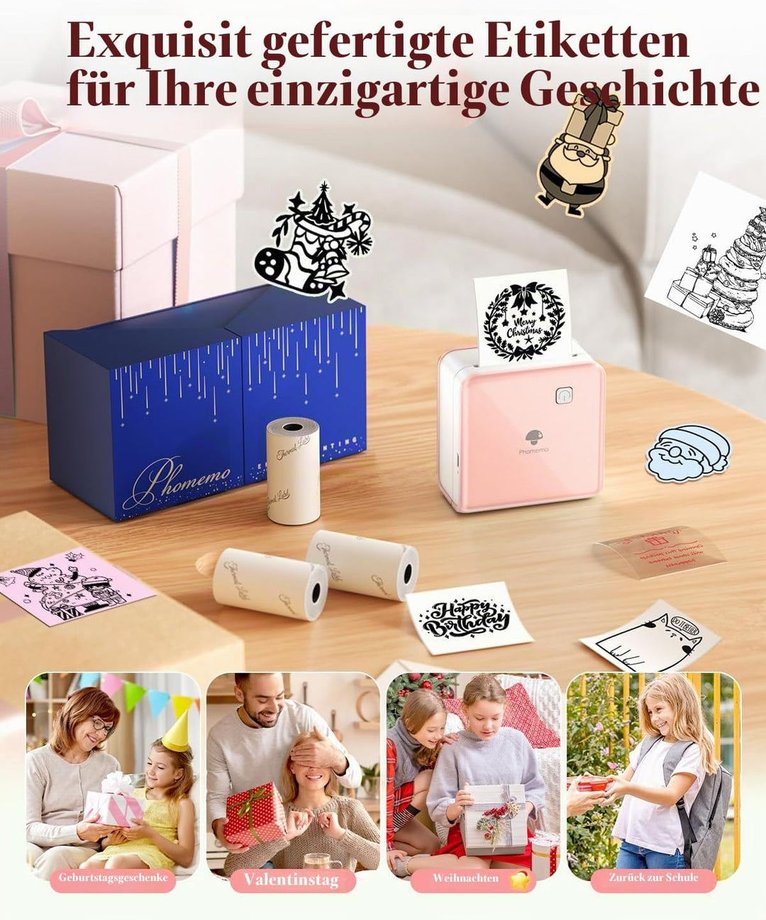 Phomemo Fotodrucker 300 DPI - Mini Drucker für Smartphone, P2S Tragbarer Thermodrucker für Aufkleber