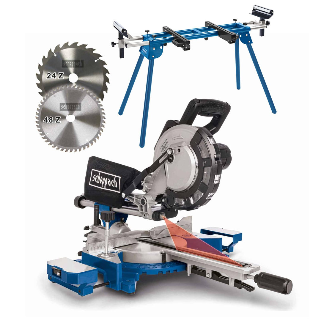 Scheppach HM216 | Kapp- und Gehrungssäge | Zugfunktion | inkl. Untergestell UMF1600 | 2000 Watt | 21
