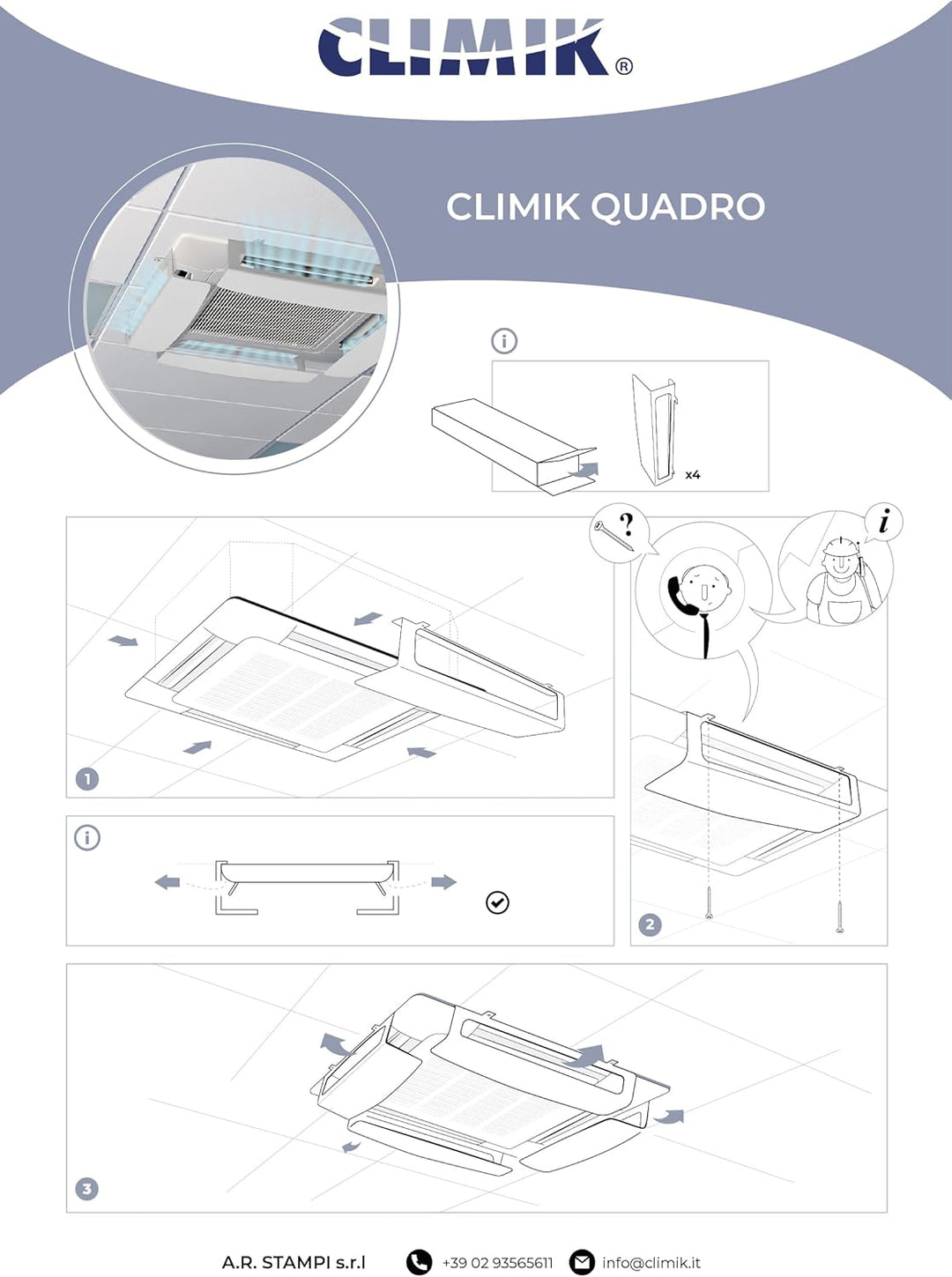 Set of 4 Wind deflectors for air conditioning cassette CLIMIK QUADRO Made in Italy