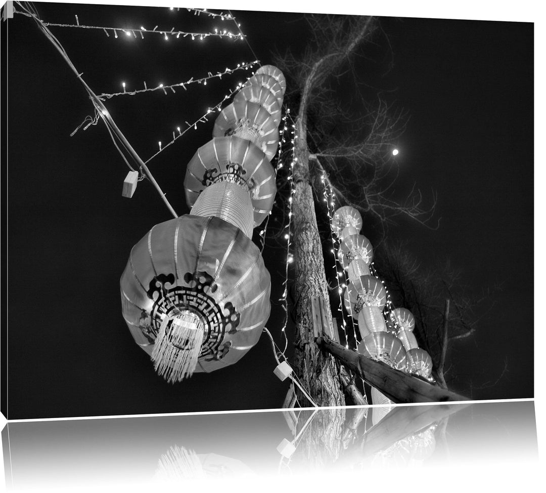 Pixxprint Monocrome, traditionelle chinesische Lampions, Format: 100x70 auf Leinwand, 100x70