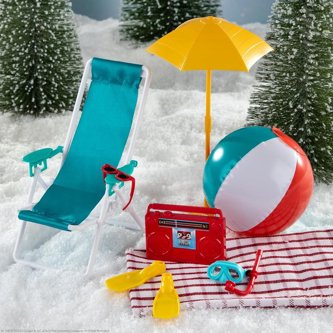 The Elf on The Shelf® Polar Props® Strandurlaub | Komplettes Strand-Set mit Liegestuhl, Schnorchel-A
