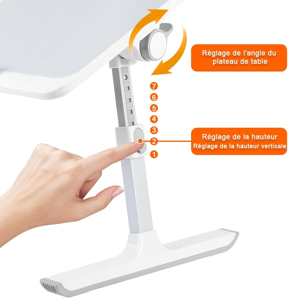 Betttisch, höhenverstellbar, mit 5 verstellbaren Winkeln, Lapdesk, faltbar, für Sofa, Studium, Lesen