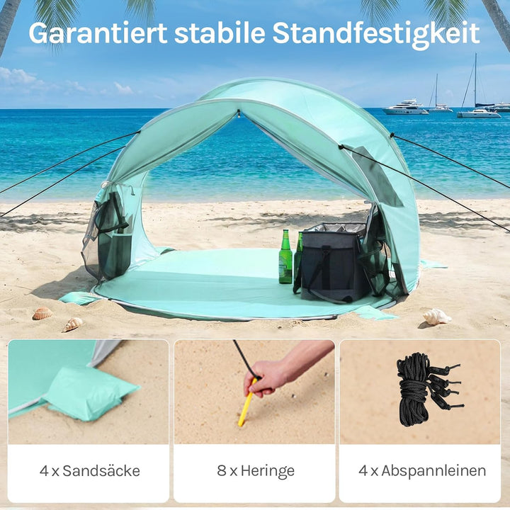 Wolfwise Pop Up Strandmuschel für 2 Personen, Sofort Aufbau, UV-Schutz 50+, Wasserabweisend, Belüfte