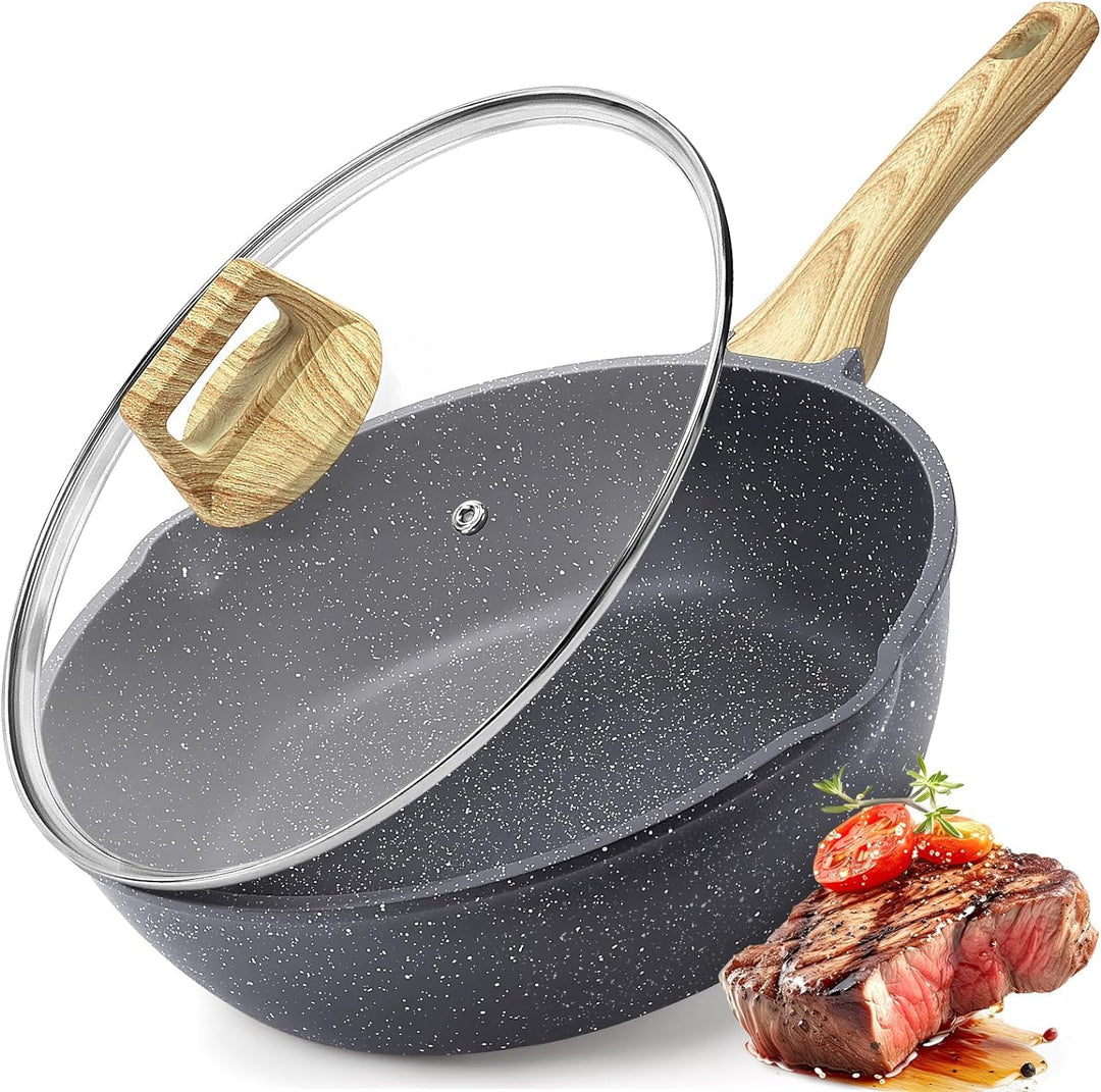 GiPP Schmorpfannen Bratpfannem 24cm Hoher Rand, Antihaft Wokpfanne mit Deckel, 2.5L Keramik-Antihaft
