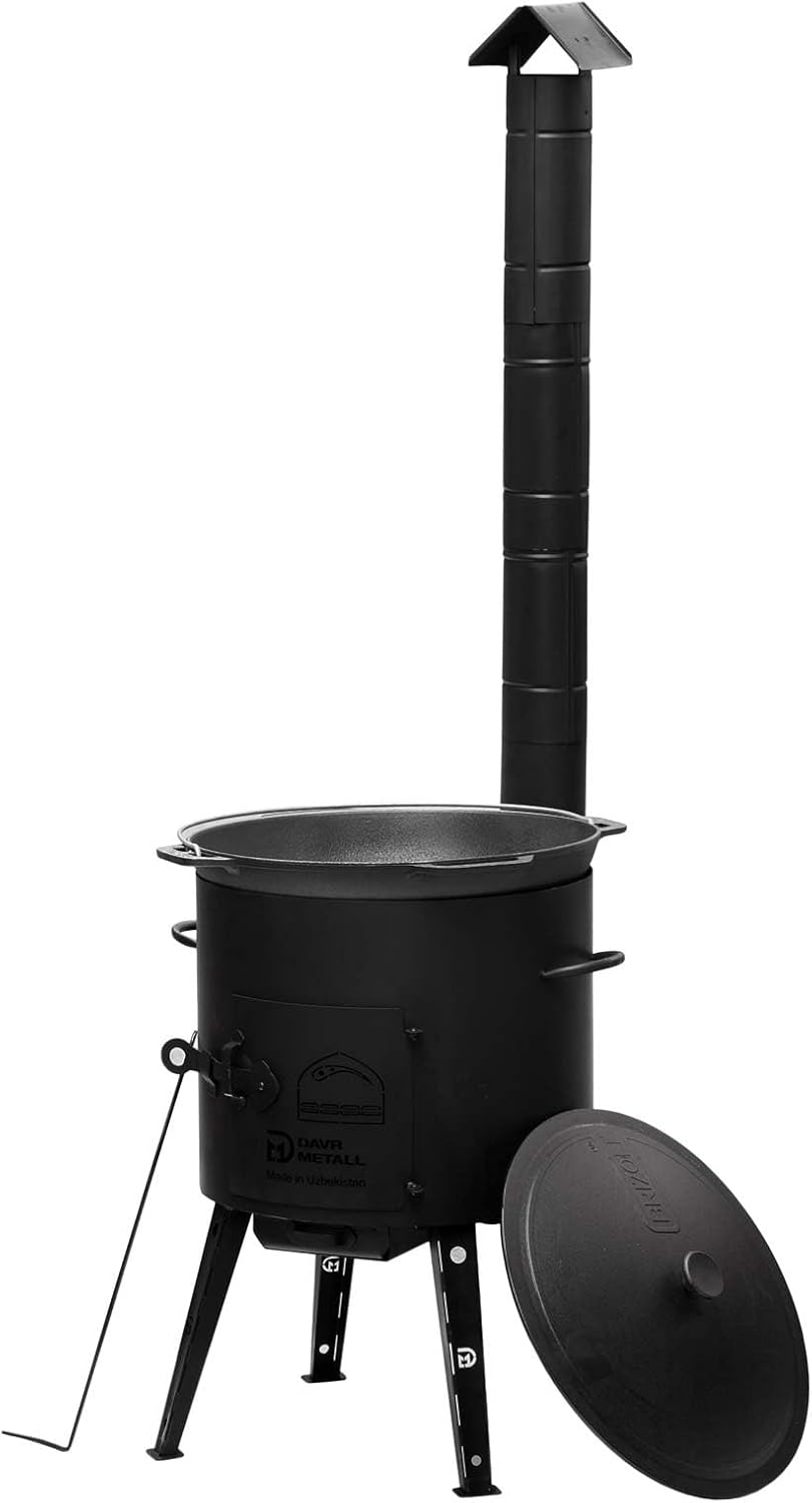 Ø36 Uchag 2mm stahl Utschak mit Abzugsrohr Utschag Campingofen 8L Gusseisen Kazan mit Gusseisen Deck