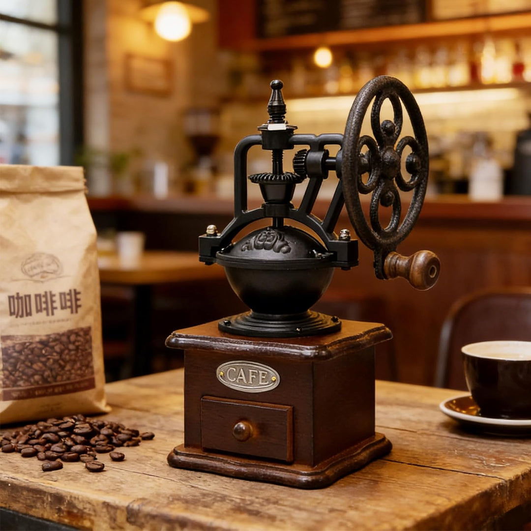 Manuelle Kaffeemühle, Vintage-Stil Hölzerne Handkaffeemühle, Tragbare Handmühle Mit Einstellungen &