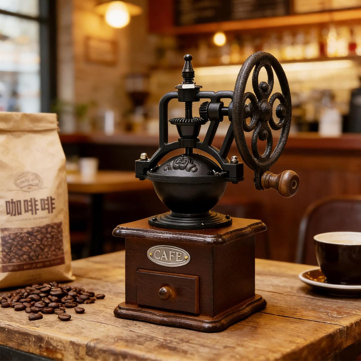 Manuelle Kaffeemühle, Vintage-Stil Hölzerne Handkaffeemühle, Tragbare Handmühle Mit Einstellungen &
