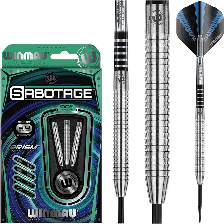 WINMAU Sabotage 20g Profi Wolfram Steeltip Dartpfeile Set mit Flights und Schäfte 20 g Mehrfarbig, 2