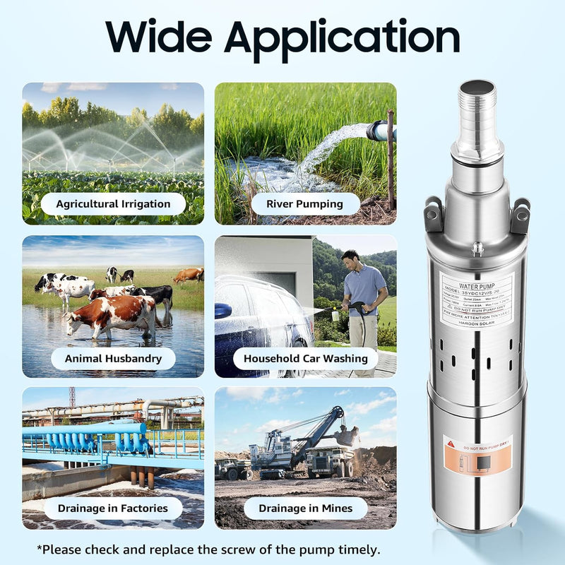 180 W Tauchpumpe DC 12 V Tiefbrunnenpumpe 1.2 m³/h Brunnenpumpe 20 m Rohrpumpe Solar Tauchpumpe Geei
