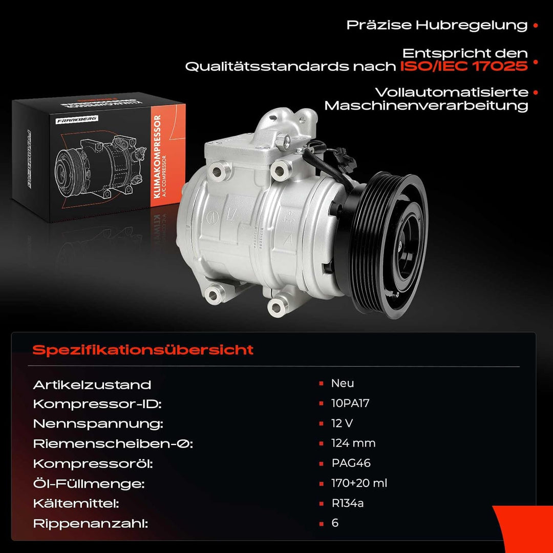 Frankberg Klimakompressor Klimaanlage Kompatibel mit Tucson JM 2.0L 2.7L 2004-2022 Sportage JE KM 2.