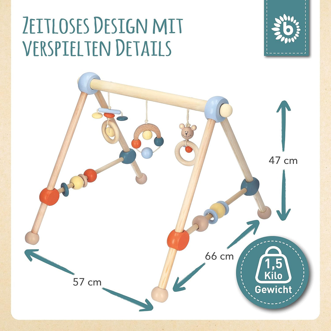Bieco Spieltrapez | Spielbogen für Babys -Figuren, Rasseln, Kugeln | Spielebogen Holz Baby | Spieltr