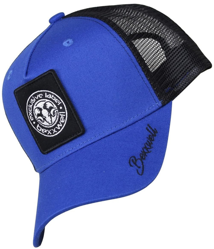 Bexxwell Trucker Cap blau/schwarz mit Logo-Patch (optimale Passform, Kappe, Blue, Black, Truckercap,