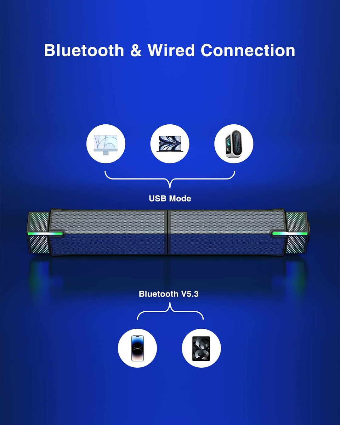 Jeecoo M20 Computer PC Lautsprecher, Bluetooth Lautsprecher mit Beleuchtung, Abnehmbar Pc Soundbar B